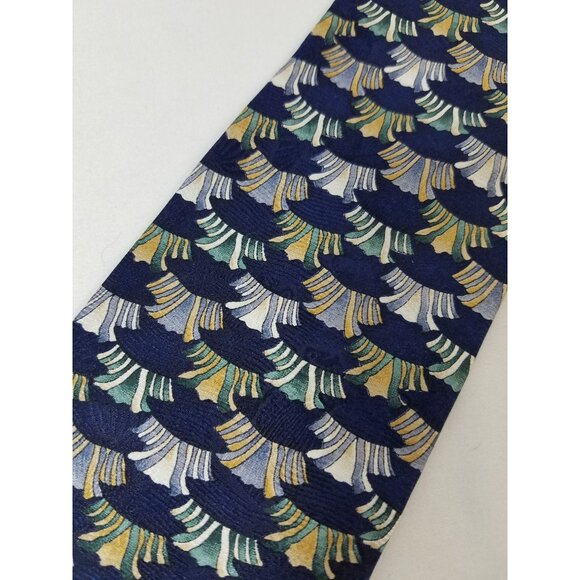 J Garcia Mens Neck tie Silk navy blue geometric abstract pattern green gray tan - Picture 2 of 7